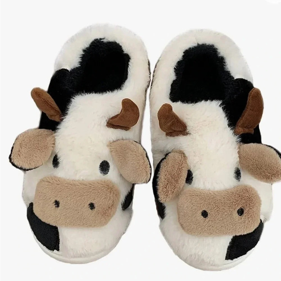 Sz 36-37 S SIZE - Small: 5-6 Women Cartoon Animal Slippers Shoes Cute Plush cow - Picture 3 of 4